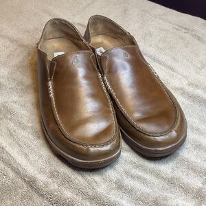 OluKai Tan Leather Slip-On Loafers for Men